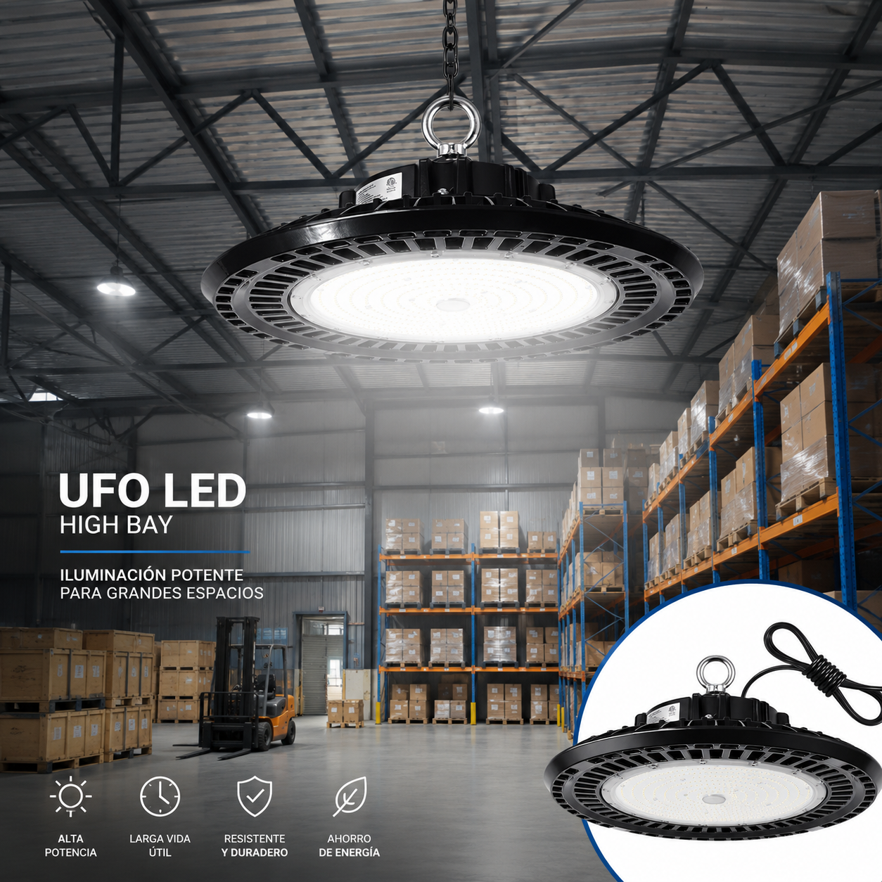 Luminaria LED UFO High Bay 300W – 6500K | Alta Potencia para Uso Industrial