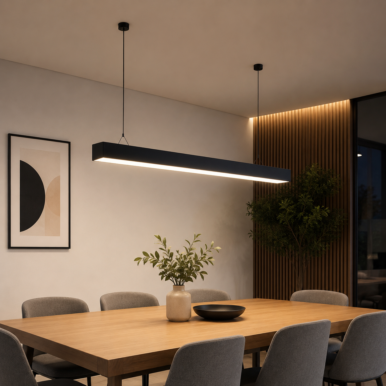 Colgante LED Lineal Suspendido 120 cm Negro | Luz Cálida 3000K | Diseño Moderno