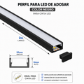 Perfil de Aluminio LED de Adosar Negro 20x10 mm con Difusor y Soportes – 2 Metros
