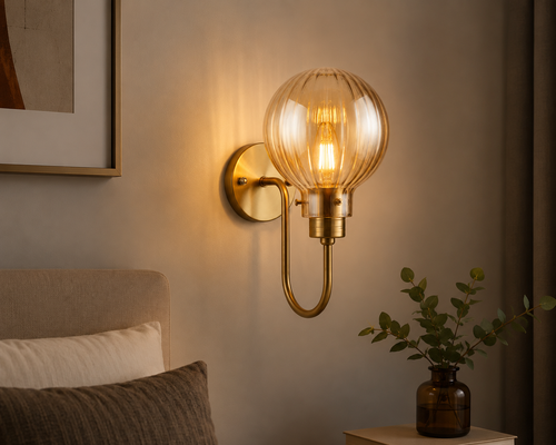 Aplique de Pared Decorativo Dorado con Vidrio Ámbar