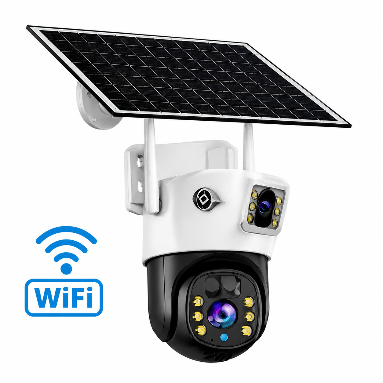 Cámara de Seguridad Solar WiFi ICSee PTZ con Panel Solar – Visión 360°, Audio y Doble Lente