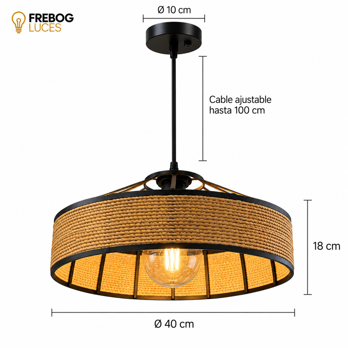Colgante Decorativo de Ratán y Metal  – 1L E27