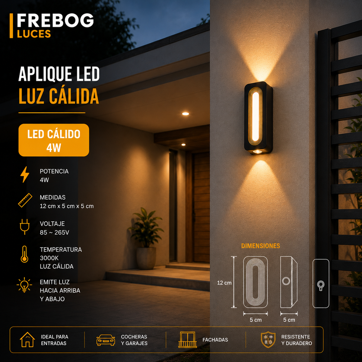 Aplique LED 4W Luz Cálida 3000K