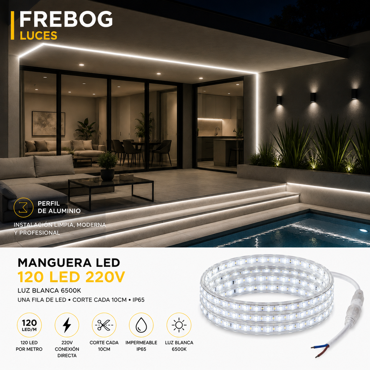 Manguera LED 120 LED 220V – Luz Blanca 6500K | Venta por Metro