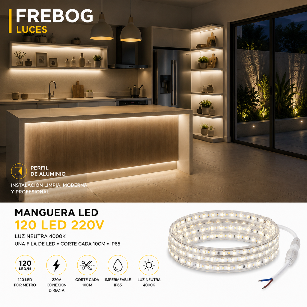 Manguera LED 120 LED 220V – Luz Neutra 4000K | Venta por Metro