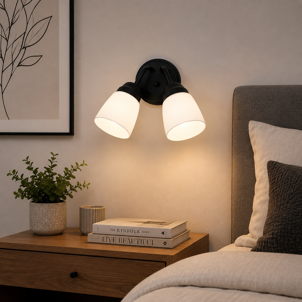 Aplique de Pared Ferrolux Valen 2 Luces E27 con Tulipas de PVC Negra | AP252NEGV