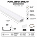 Perfil LED de Embutir Blanco 2 Metros para Cinta LED | Aluminio Premium 20 x 10 mm