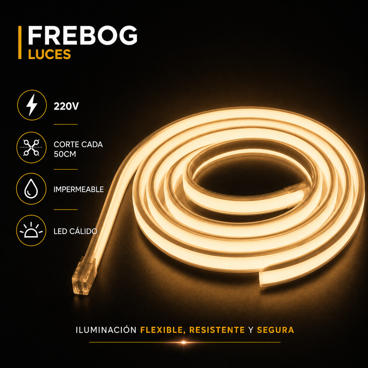 Manguera LED COB Flexible 220V – Luz Cálida | Venta por Metro