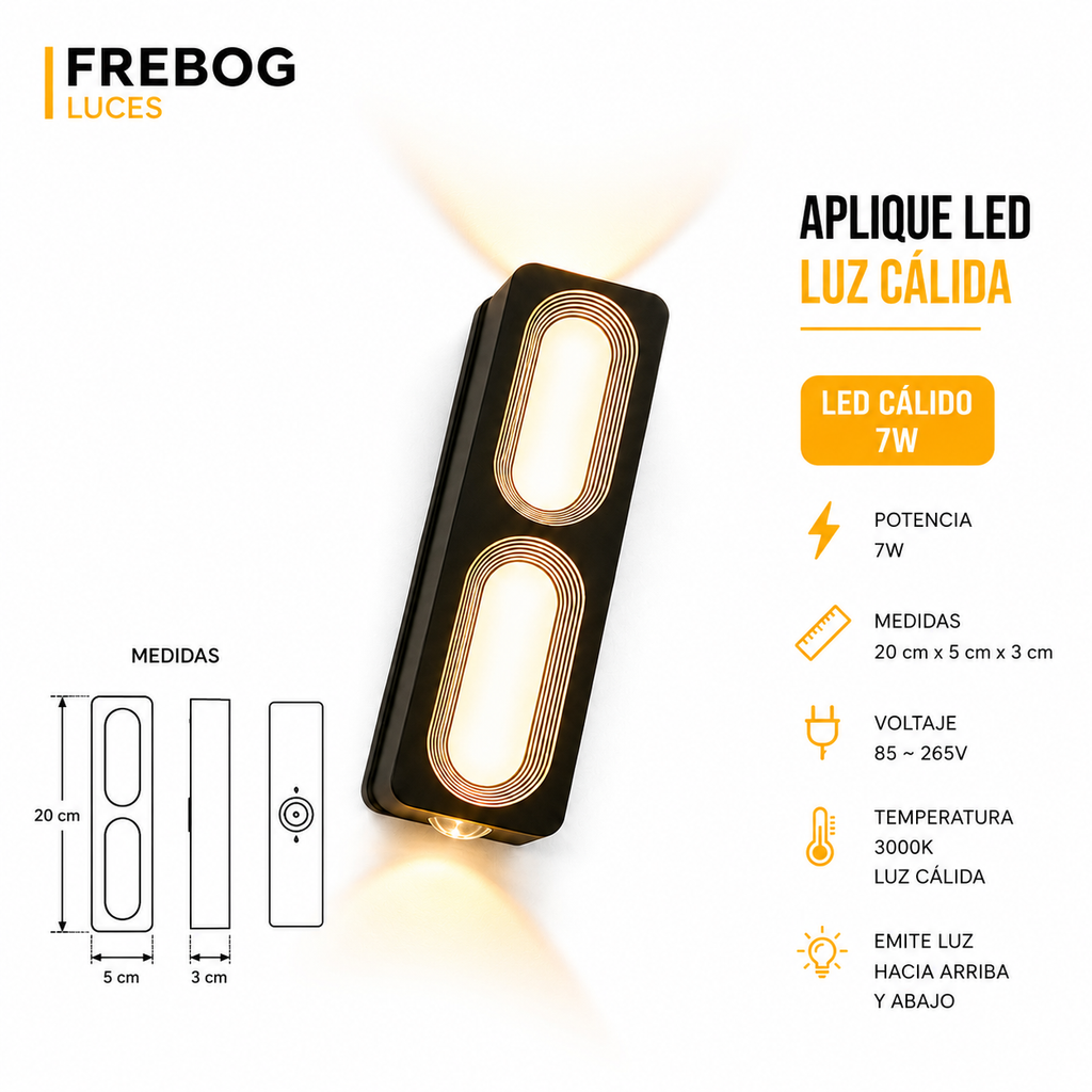 Aplique LED 7W Luz Cálida 3000K – Iluminación Bidireccional