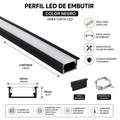 Perfil LED de Embutir Negro 2 Metros para Cinta LED | Aluminio Premium 20 x 10 mm