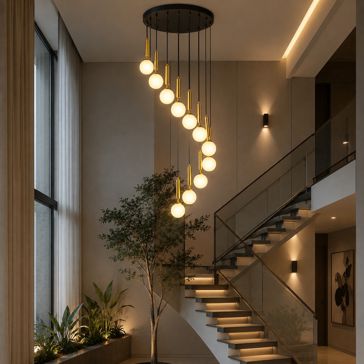 olgante Decorativo 12 Luces G9 con Vidrios Opal – Diseño Moderno Escalonado