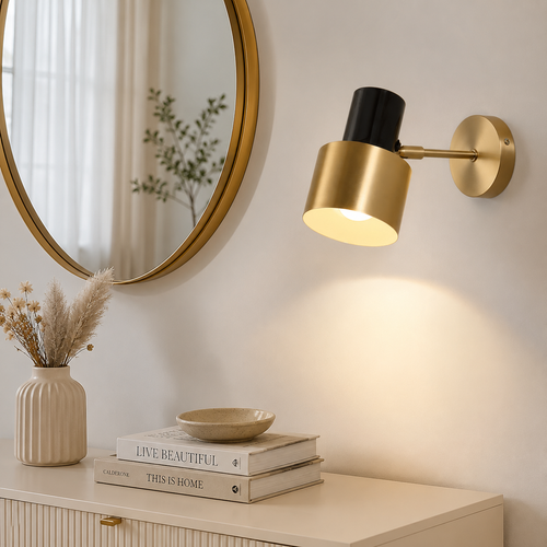 Aplique de Pared Orientable Negro y Dorado – Estilo Moderno Minimalista
