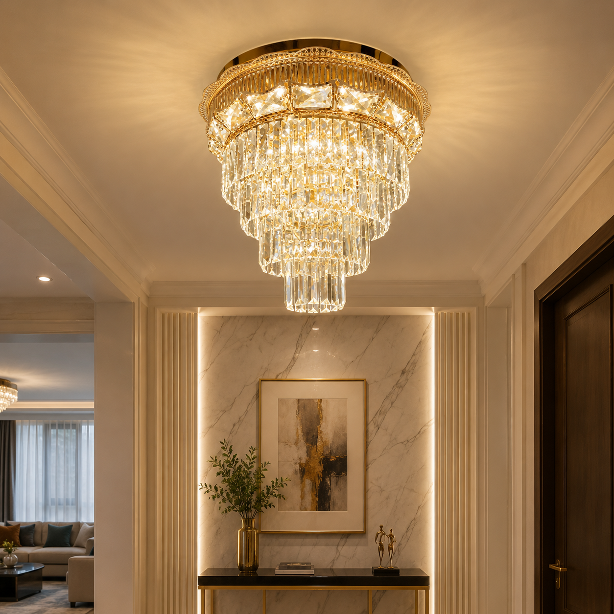 Colgante de Cristal Premium Dorado – Diseño Cascada | Elegancia y Sofisticación