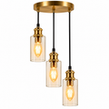 Colgante Triple 3L E27 con Vidrio Transparente y Acabado Dorado – Base 30 cm