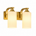 Aplique de Pared Doble Dorado con Tulipas de Vidrio Opal – Estilo Moderno Elegante