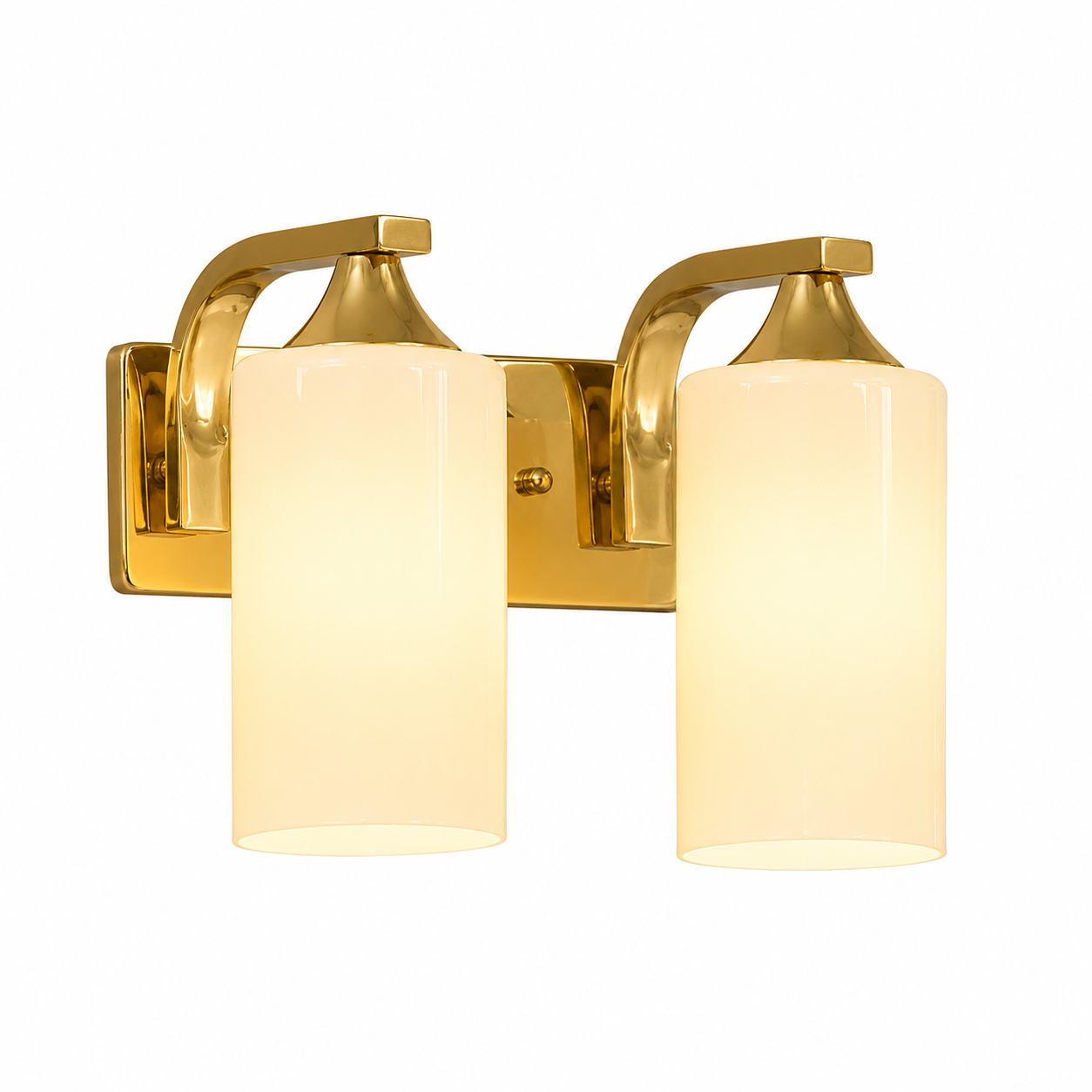 Aplique de Pared Doble Dorado con Tulipas de Vidrio Opal – Estilo Moderno Elegante