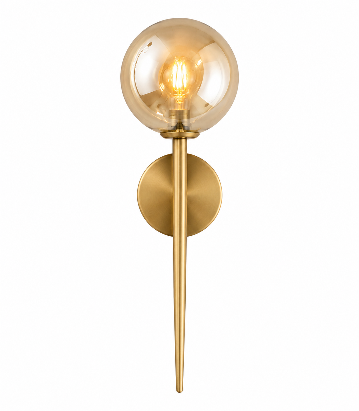 Aplique de Pared Dorado con Globo de Vidrio Ámbar – Estilo Moderno Vintage