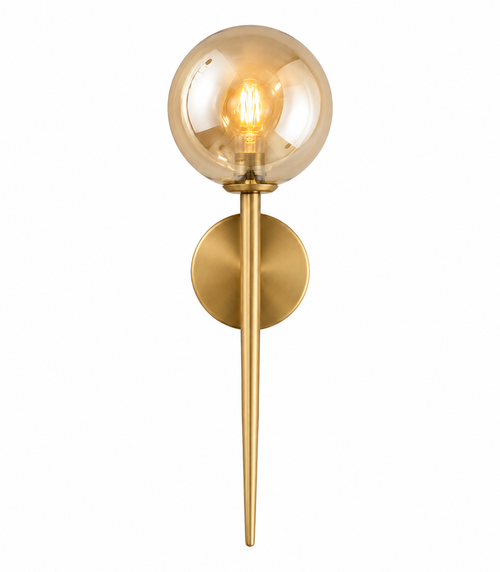 Aplique de Pared Dorado con Globo de Vidrio Ámbar – Estilo Moderno Vintage