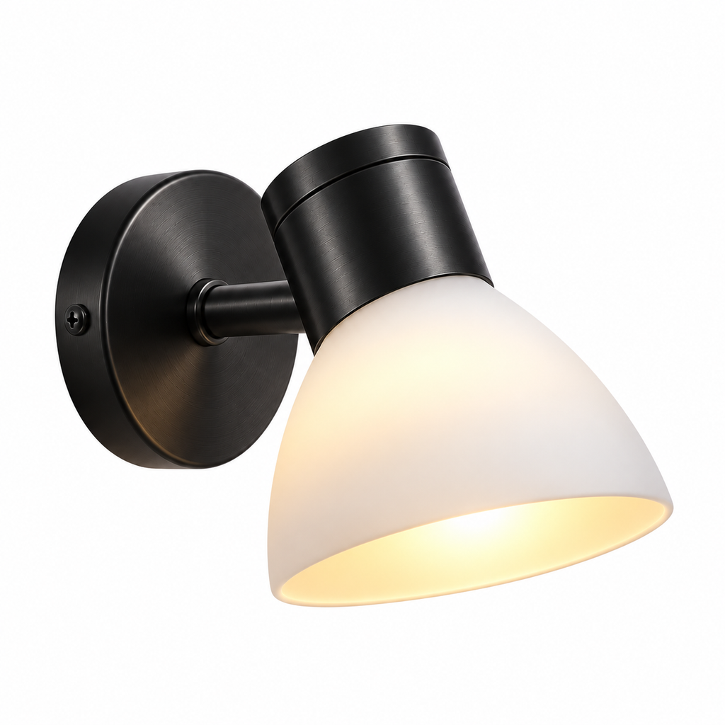 Aplique de Pared 1L E27 Negro con Vidrio Mate – 11 × 15 cm
