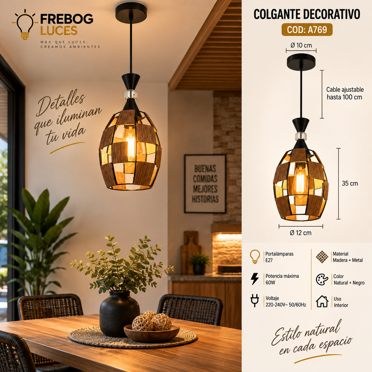 Colgante Decorativo de Madera  – 1L E27