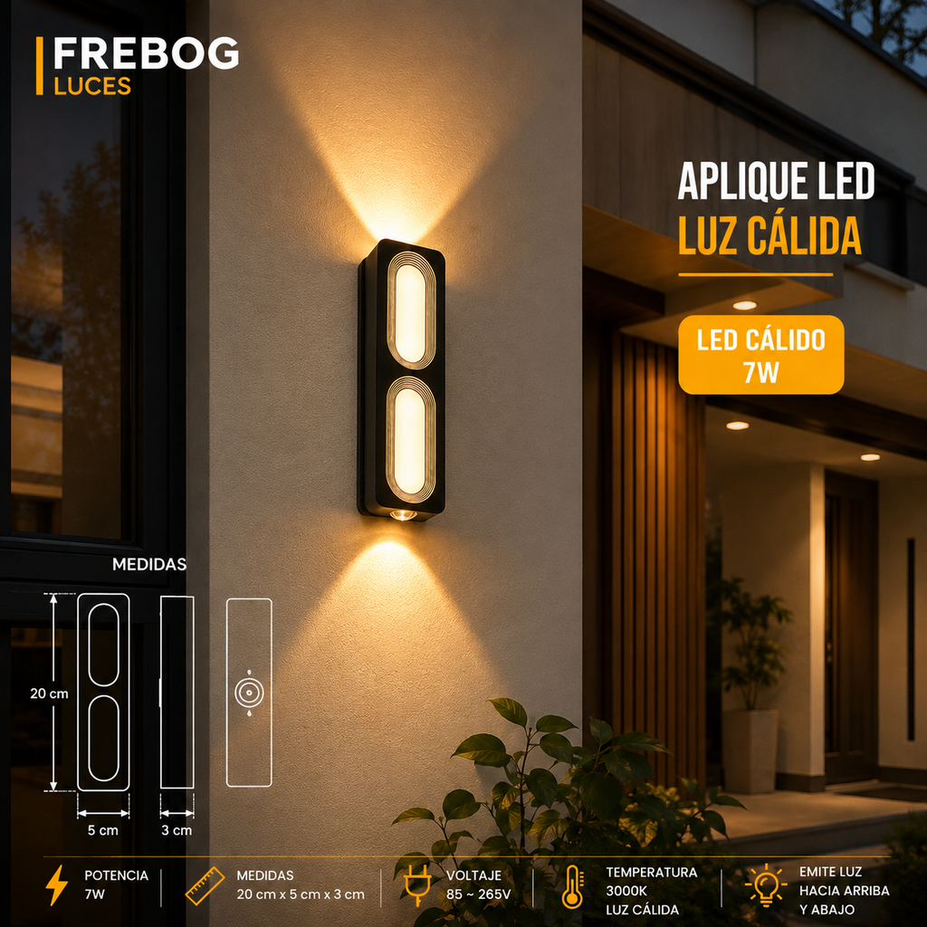 Aplique LED 7W Luz Cálida 3000K – Iluminación Bidireccional