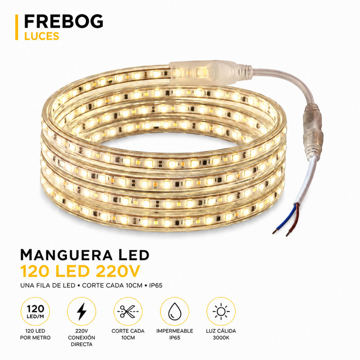 Manguera LED 120 LED 220V – Luz Cálida | Venta por Metro