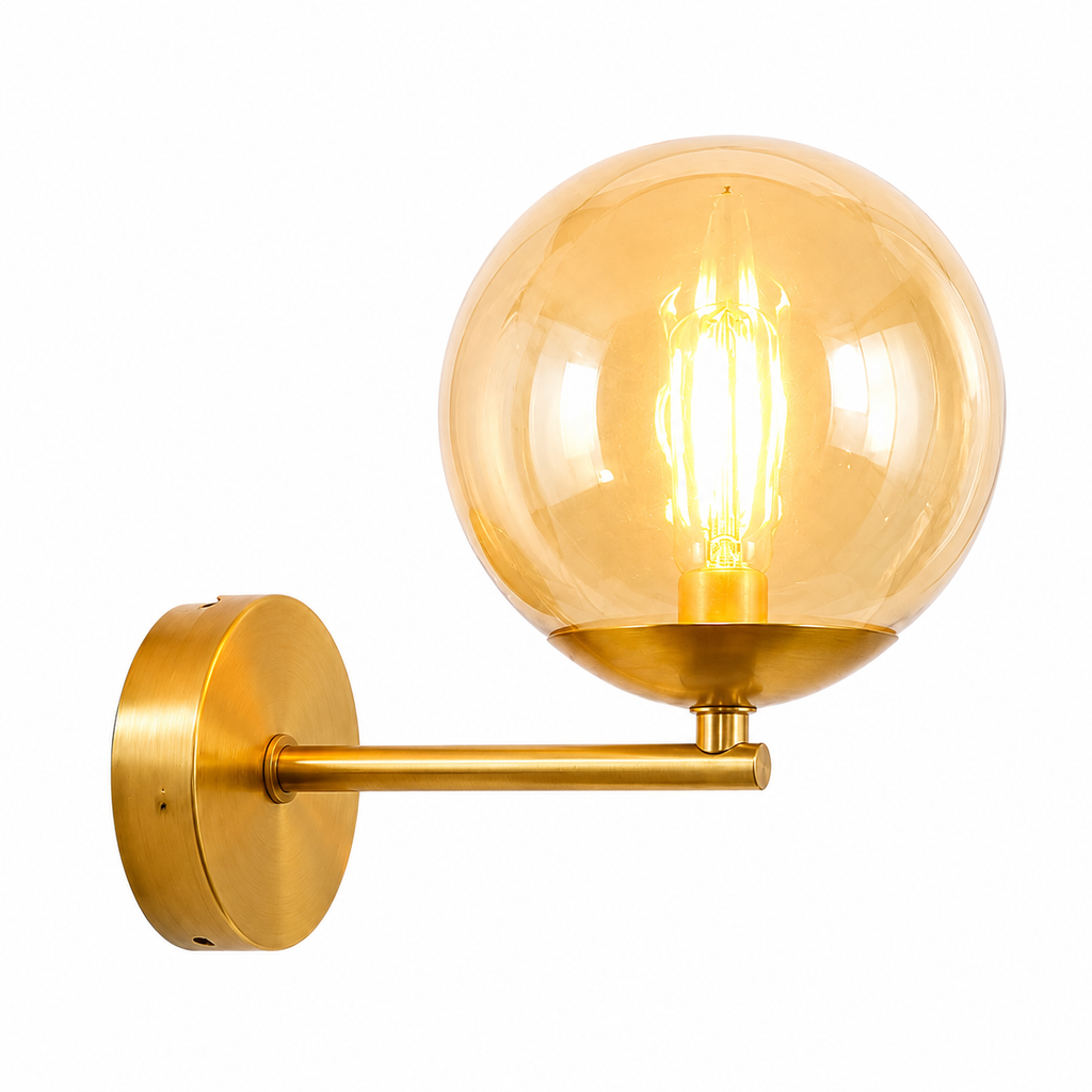 Aplique de Pared Globo Ámbar Dorado para Foco E27 | Diseño Moderno