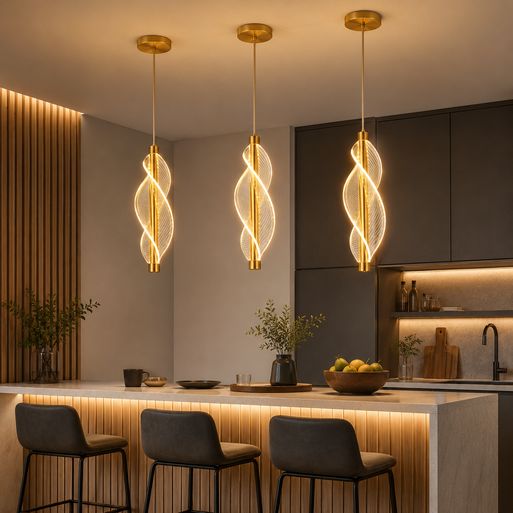 Colgante LED Espiral Dorado 3 Tonalidades – Diseño Moderno Decorativo