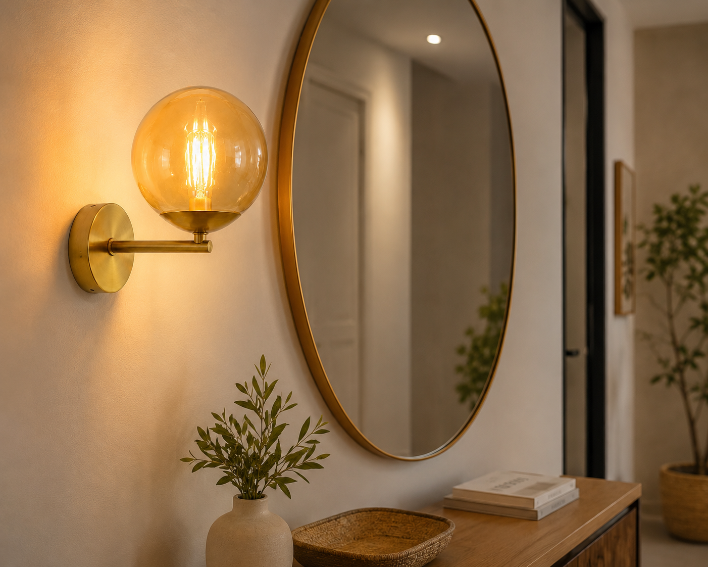 Aplique de Pared Globo Ámbar Dorado para Foco E27 | Diseño Moderno