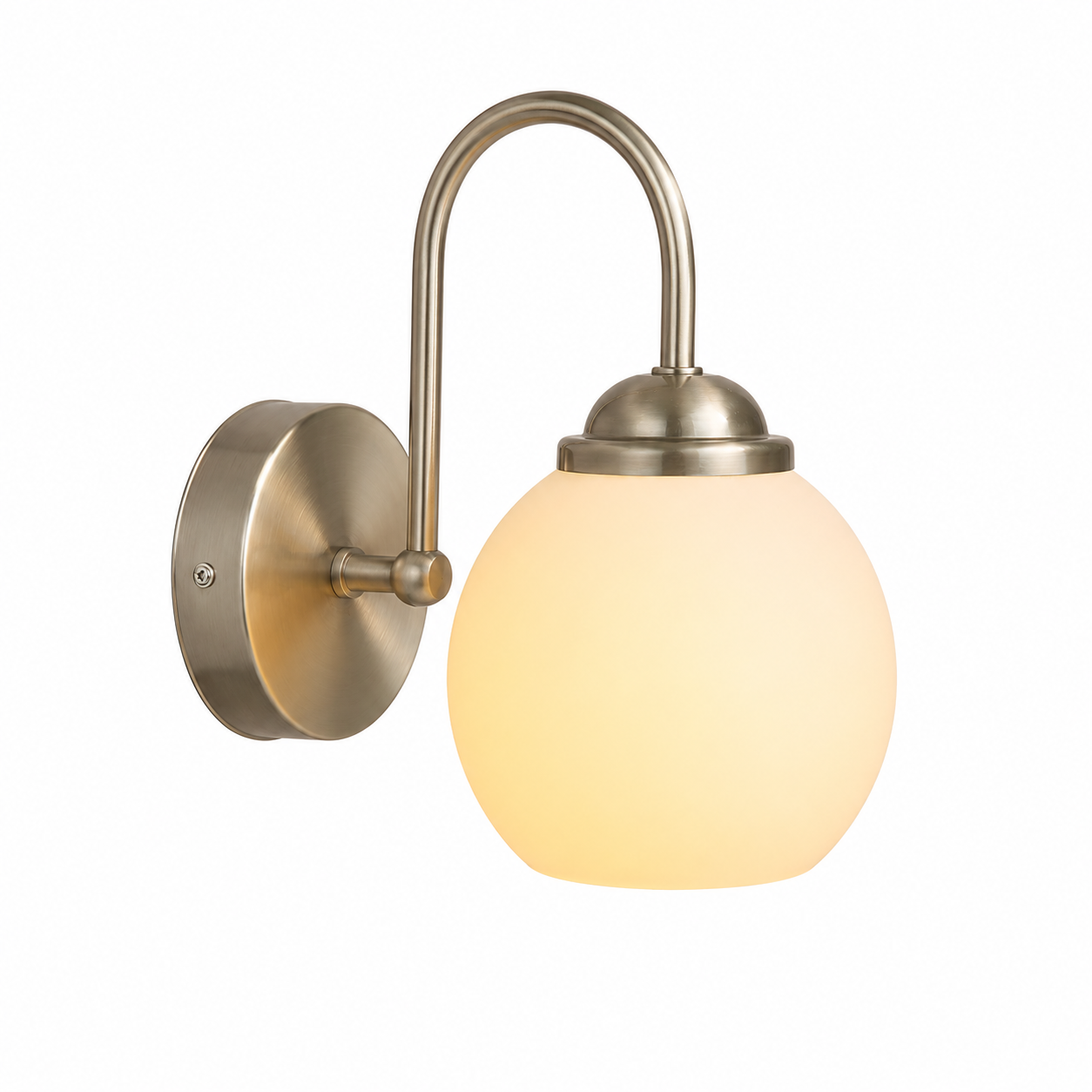 Aplique de Pared Curvo Níquel Satinado con Globo de Vidrio Opalino