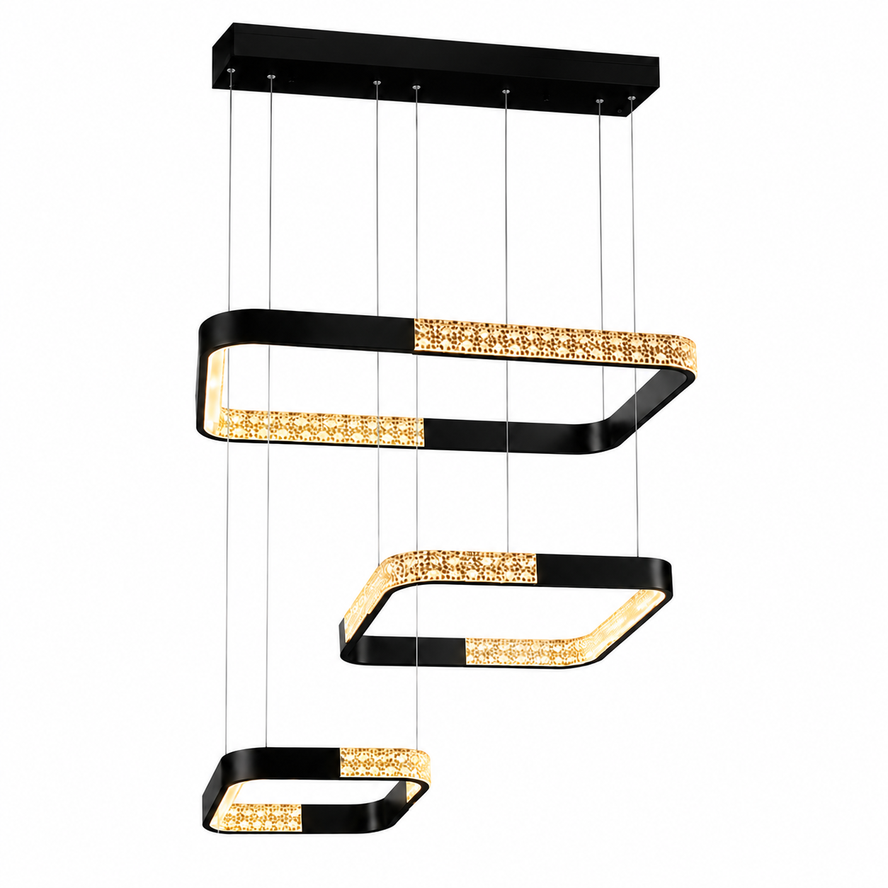Colgante LED Moderno 3 Aros Rectangulares – 3 Tonos de Luz