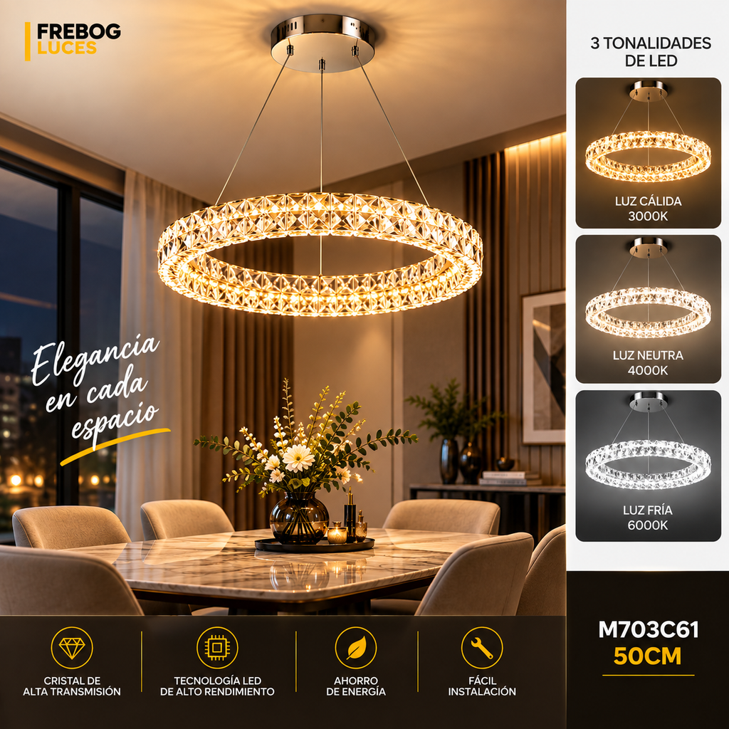 Colgante LED de Cristal M703C61 – 50 cm | 3 Tonalidades