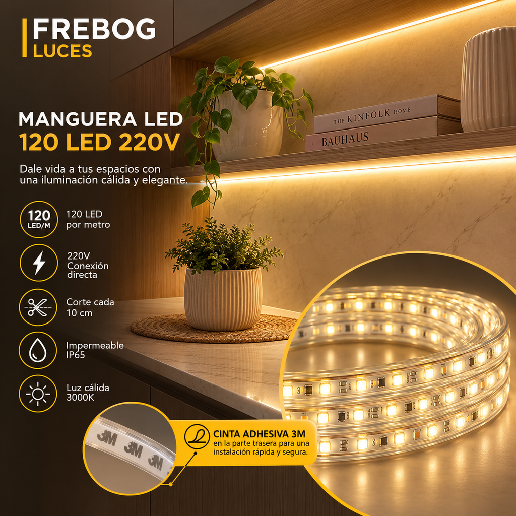 Manguera LED 120 LED 220V – Luz Cálida | Venta por Metro