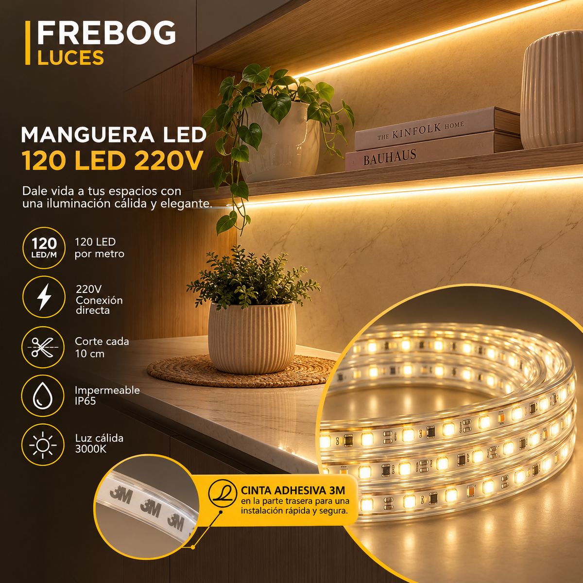 Manguera LED 120 LED 220V – Luz Cálida | Venta por Metro