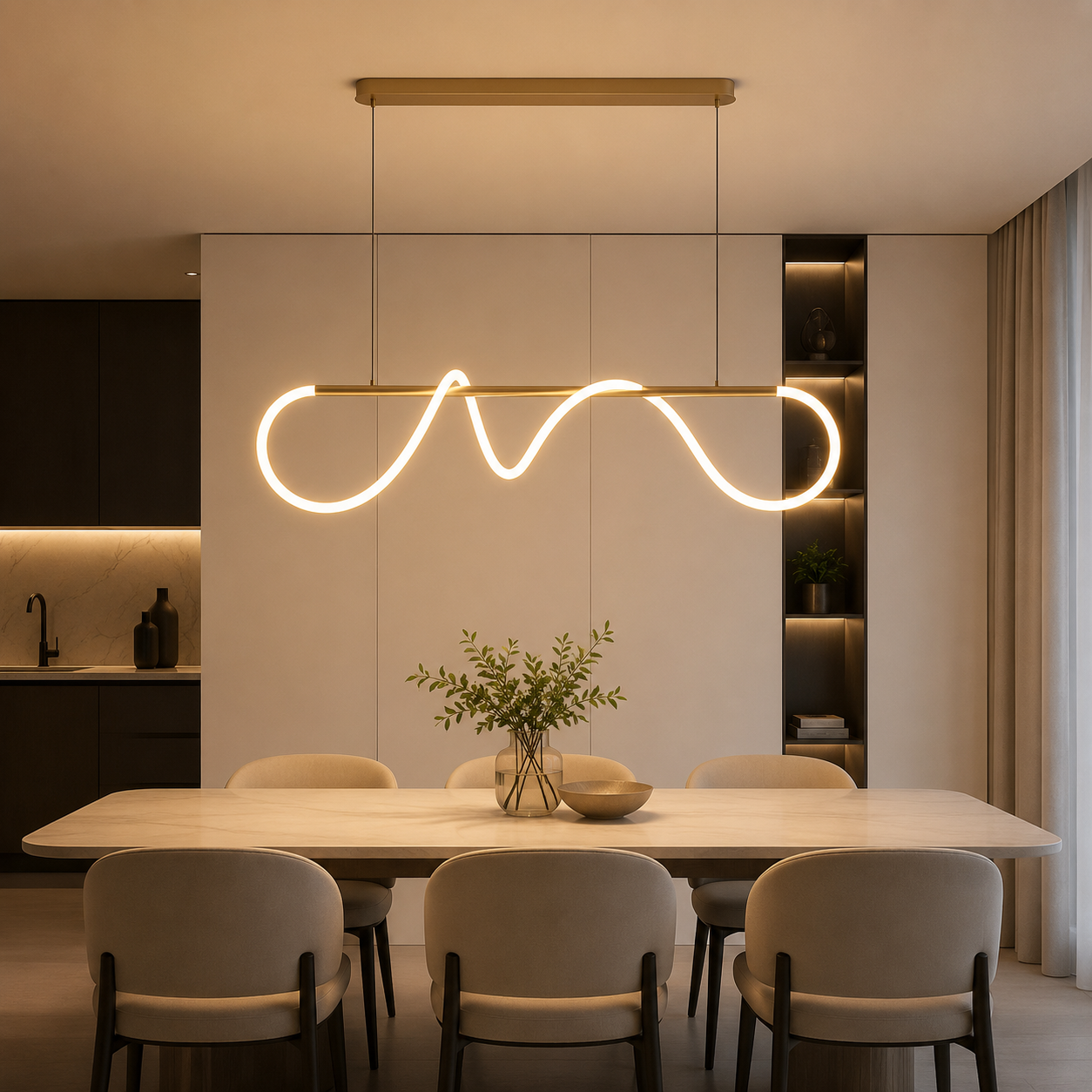 Colgante LED Onda Gold – Luz Cálida | Diseño Moderno Decorativo