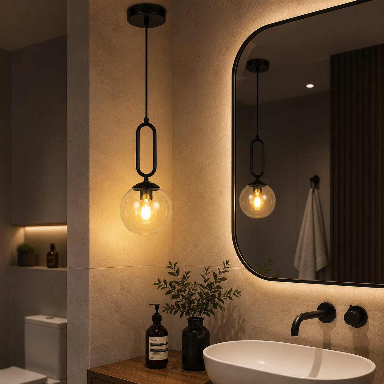 Colgante Decorativo Globo Ámbar E27 | Diseño Moderno Negro para Interior