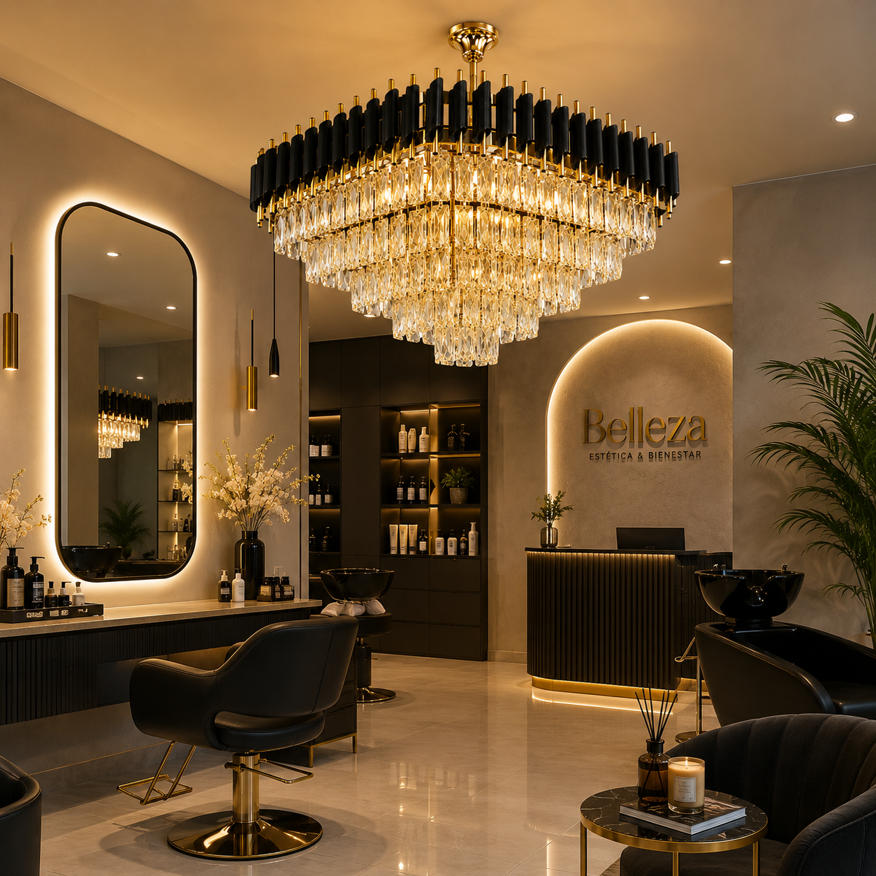Colgante de Cristal 8 Luces E27 60 cm Dorado/Negro | Vidrio Transparente Cuadrado