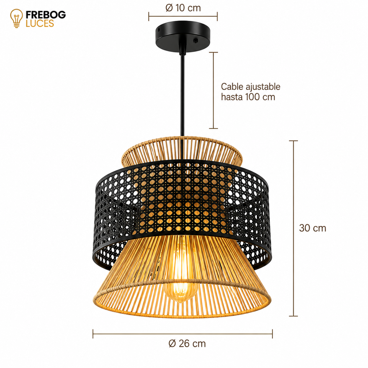 Colgante Decorativo de Ratán y Metal  – 1L E27