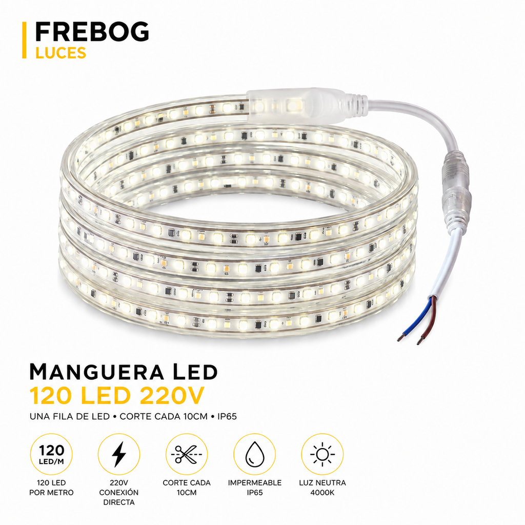 Manguera LED 120 LED 220V – Luz Neutra 4000K | Venta por Metro