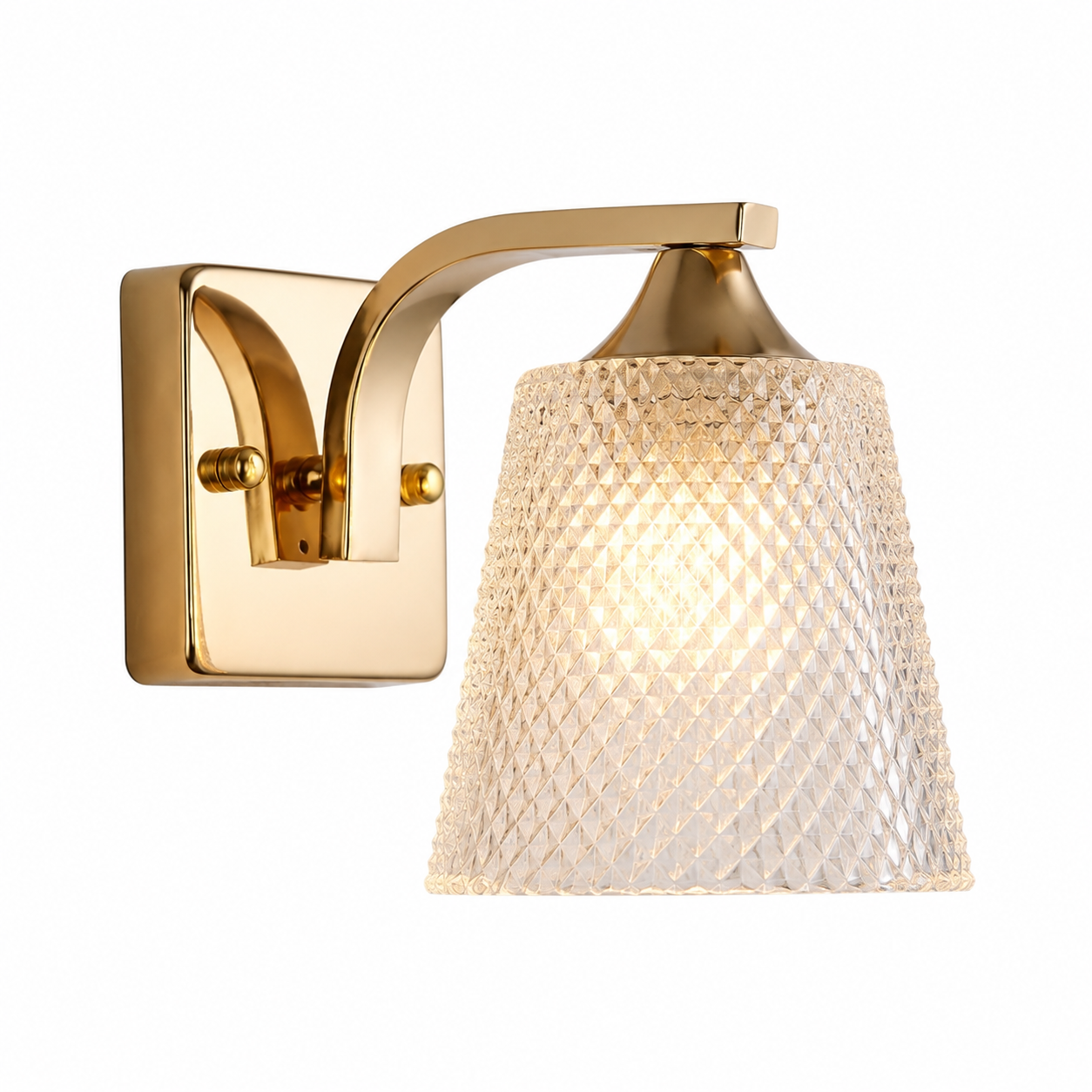 Aplique de Pared Dorado con Pantalla de Vidrio Tallado – Estilo Moderno Elegante