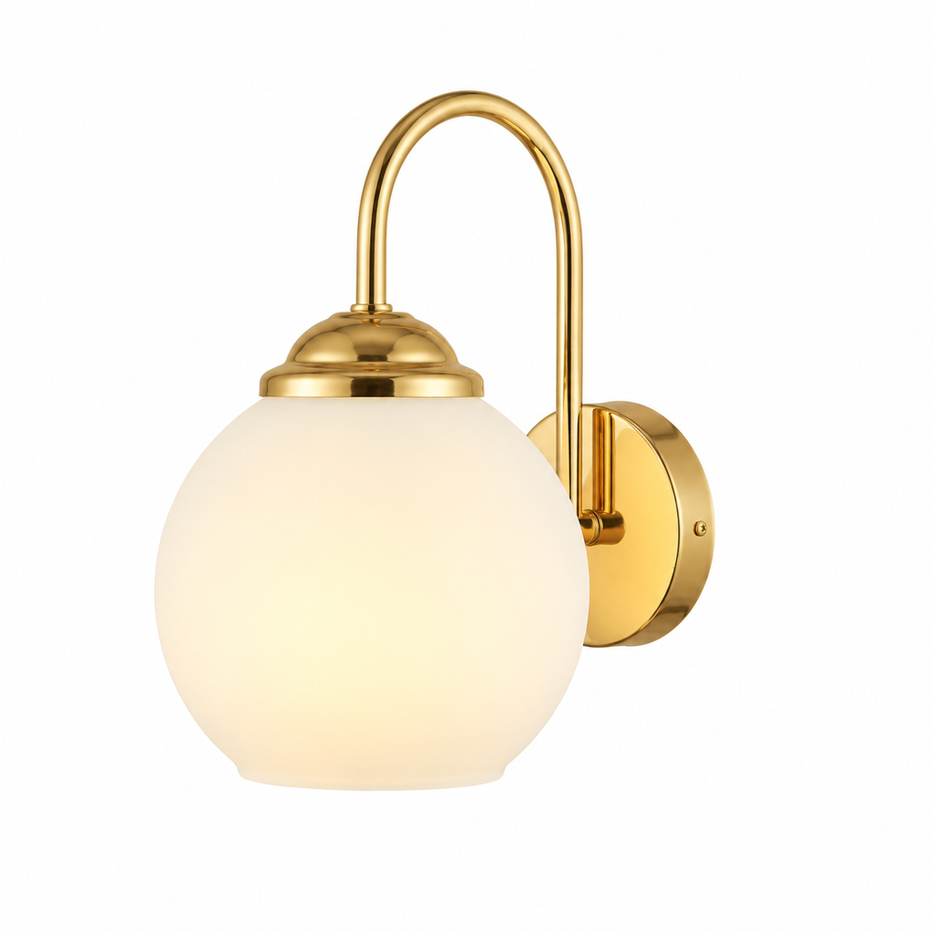 Aplique de Pared Dorado con Globo de Vidrio Opal – Estilo Moderno Vintage