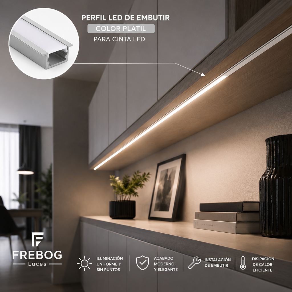 Perfil de Aluminio para Cinta LED de Embutir 2 Metros | Aluminio Anodizado Premium 20 x 10 mm