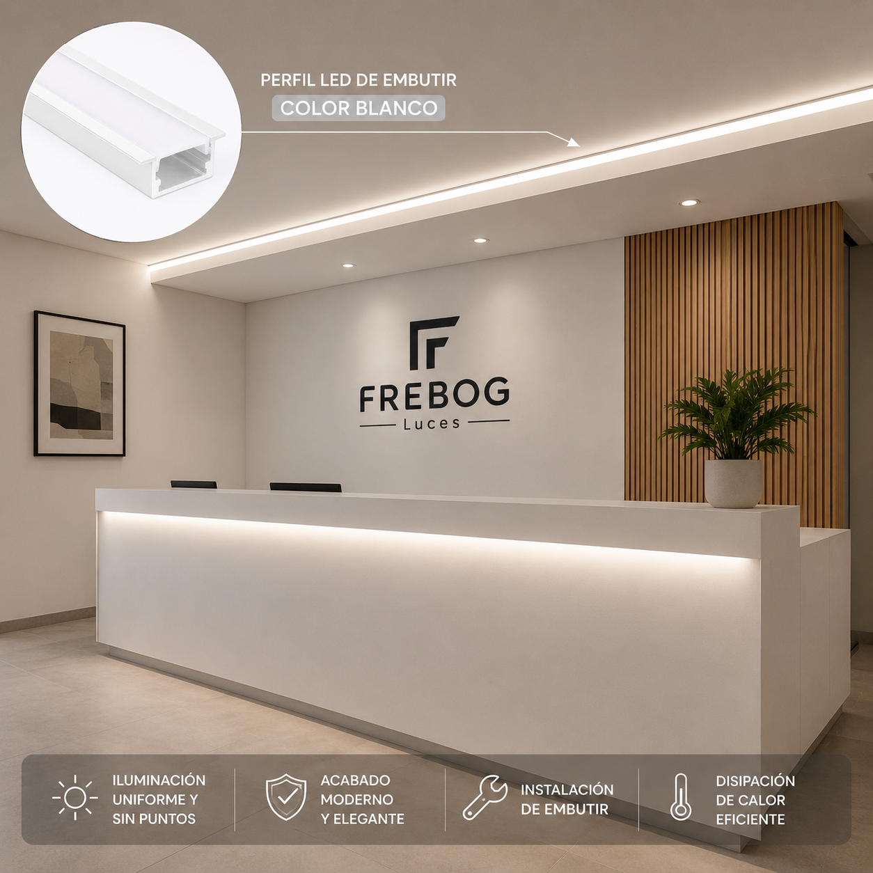 Perfil LED de Embutir Blanco 2 Metros para Cinta LED | Aluminio Premium 20 x 10 mm