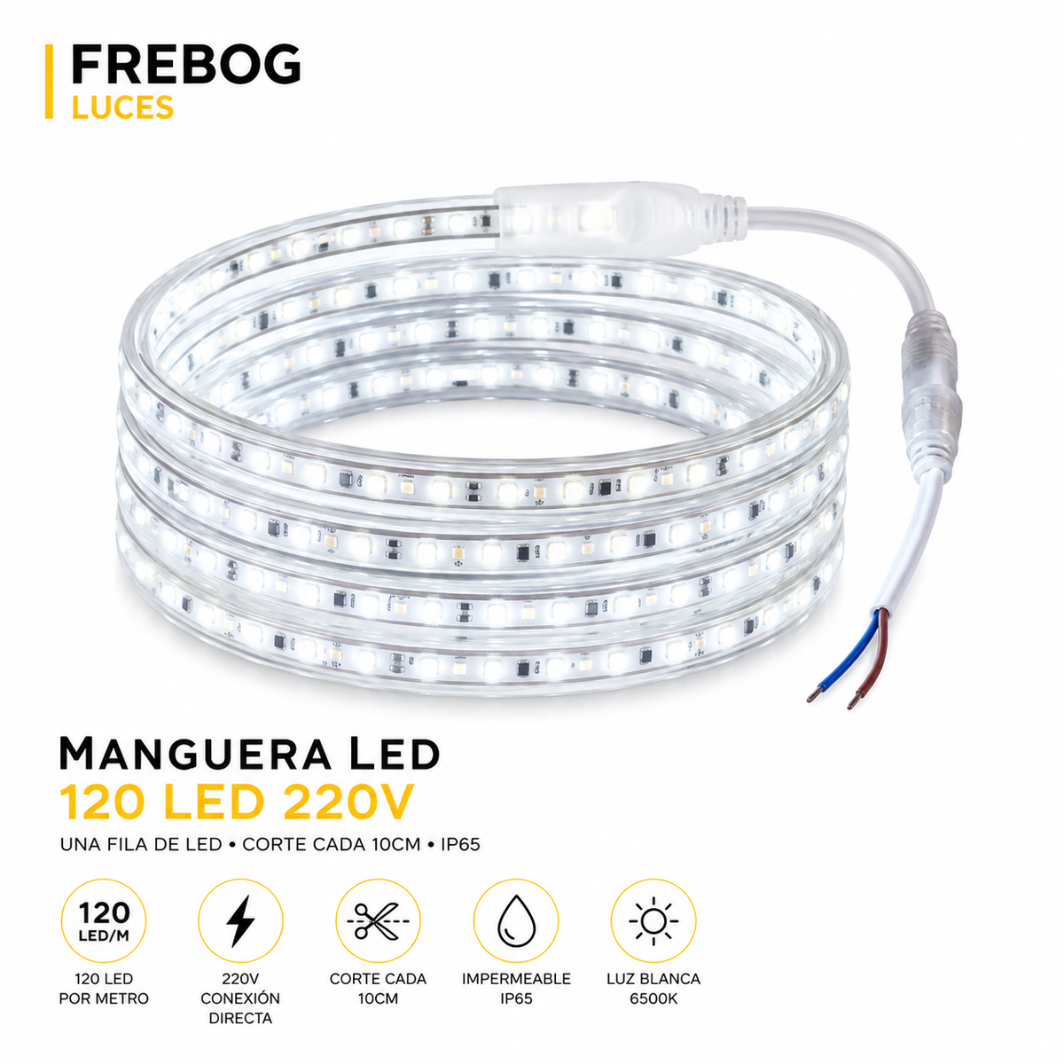 Manguera LED 120 LED 220V – Luz Blanca 6500K | Venta por Metro