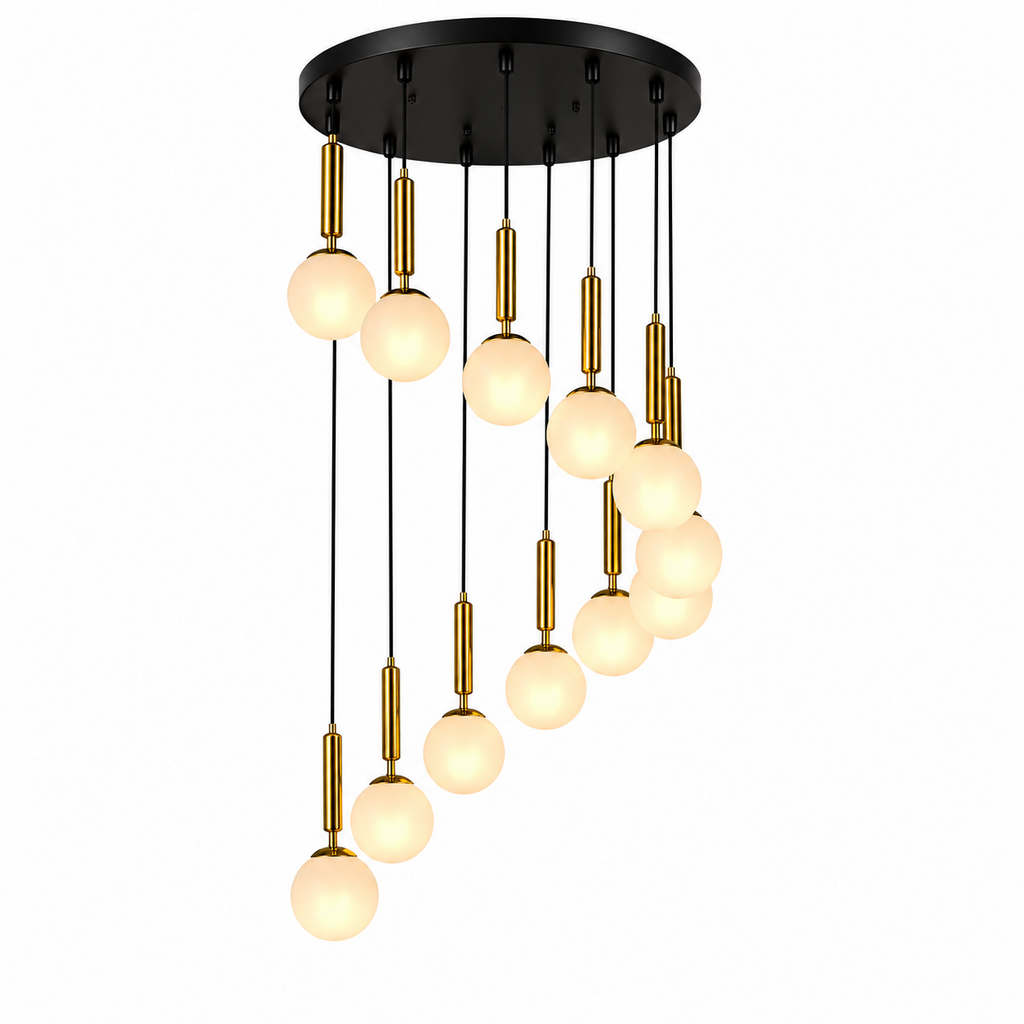 olgante Decorativo 12 Luces G9 con Vidrios Opal – Diseño Moderno Escalonado