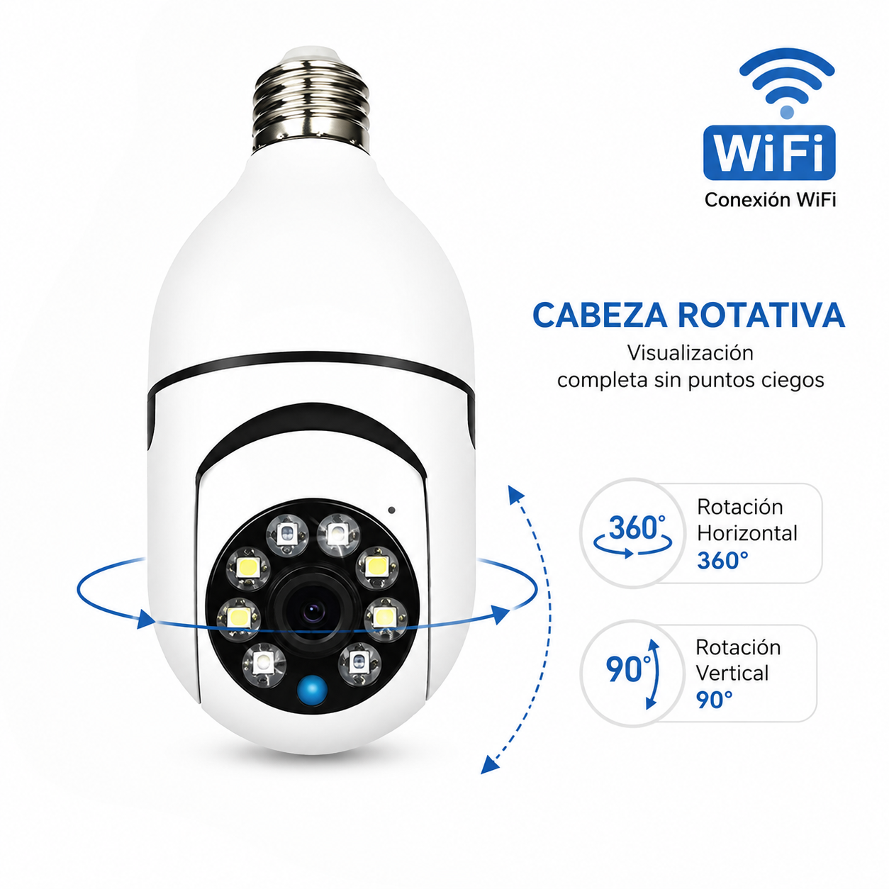 Cámara de Seguridad WiFi Tipo Foco PTZ 360° | Compatible con iCSee