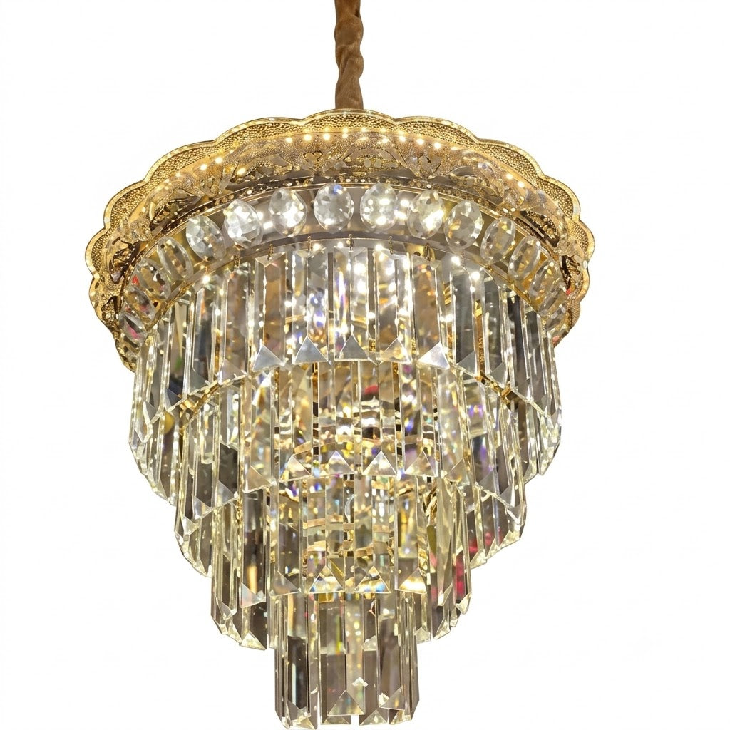 Lámpara Colgante LED Imperio Cristal y Oro 40cm | 3 Tonos de Luz Ajustables