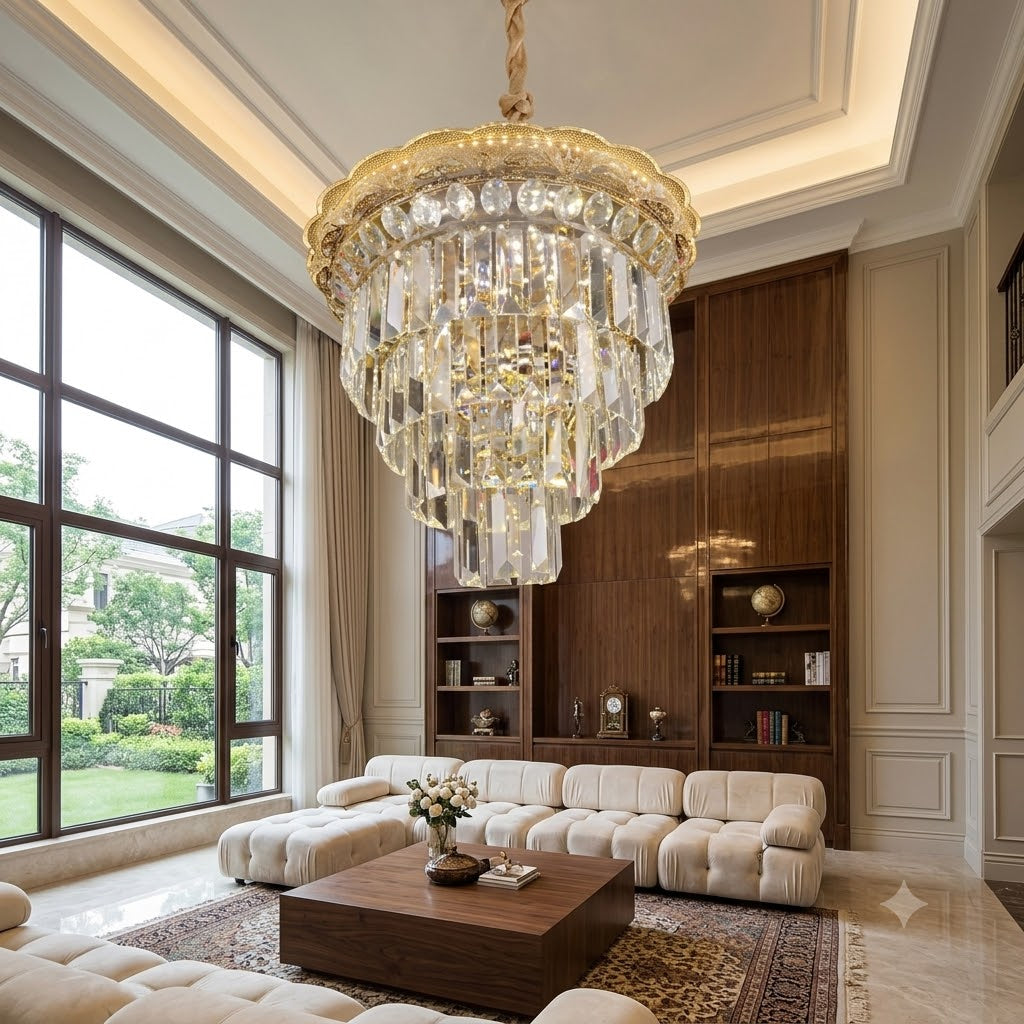 Lámpara Colgante LED Imperio Cristal y Oro 40cm | 3 Tonos de Luz Ajustables