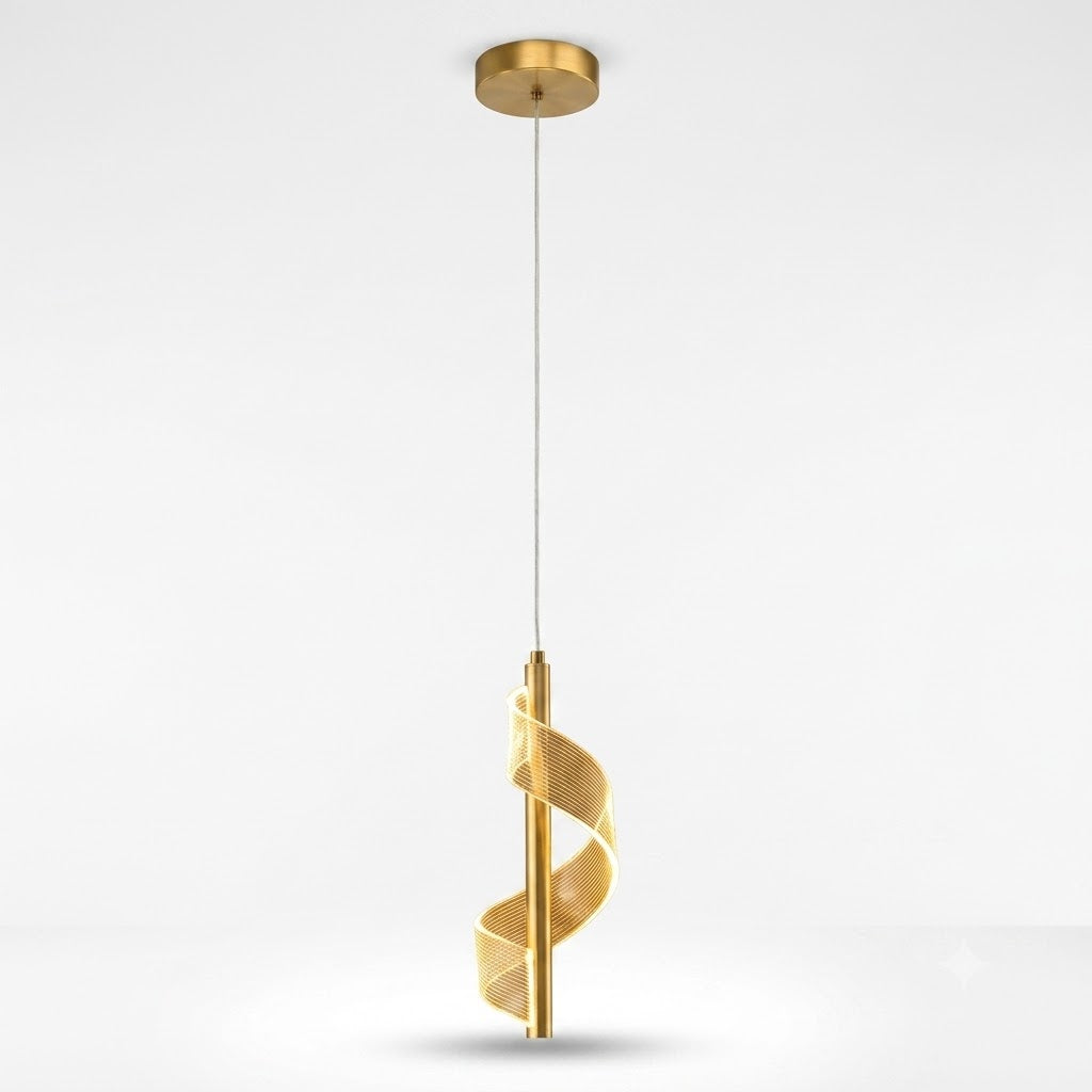 Lámpara Colgante LED Espiral "FREBOG" 7W - Diseño Vertical en Dorado Mate con Acrílico Texturizado