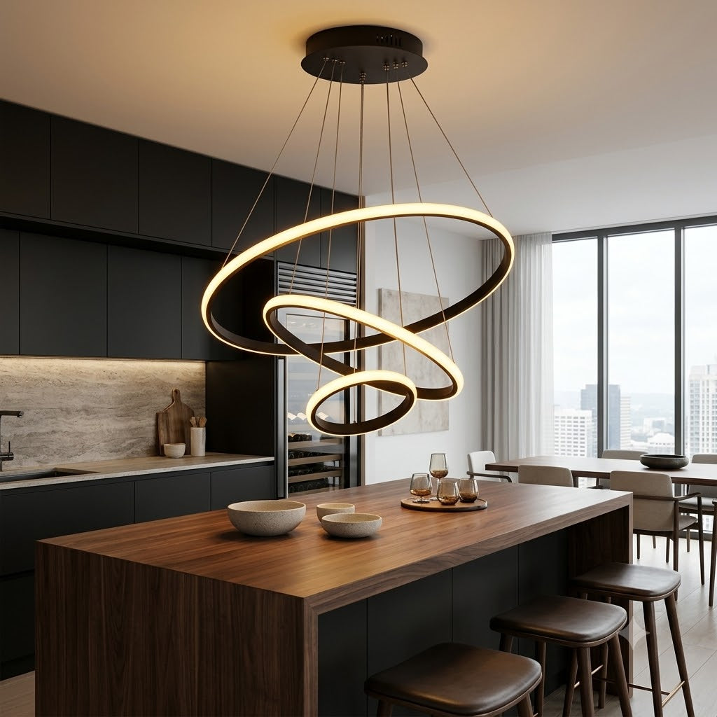 Lámpara Colgante LED Triple Ring Black 45W | 3 Tonos de Luz Ajustables